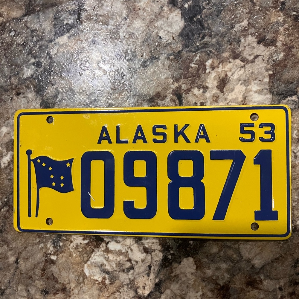 Yellow and Blue Alaska License Plate